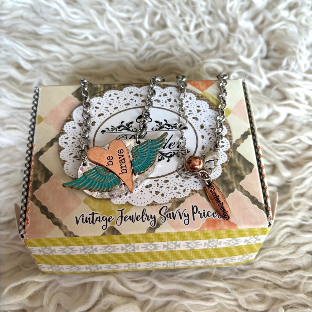 New without box Plunder Design “Be Brave” Heart & Wings Necklace